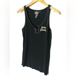 Harley-Davidson Fitted Ribbed Black Tank Top with‎ Gold Accents